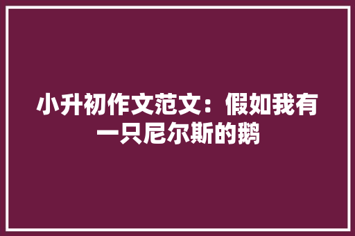 小升初作文范文：假如我有一只尼尔斯的鹅