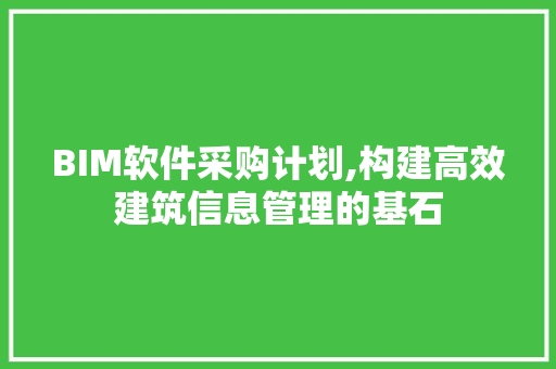 BIM软件采购计划,构建高效建筑信息管理的基石