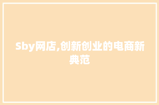 Sby网店,创新创业的电商新典范