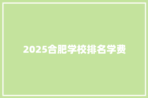 2025合肥学校排名学费