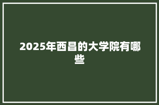 2025年西昌的大学院有哪些
