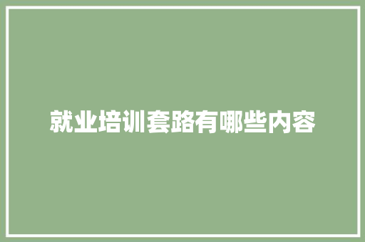 就业培训套路有哪些内容